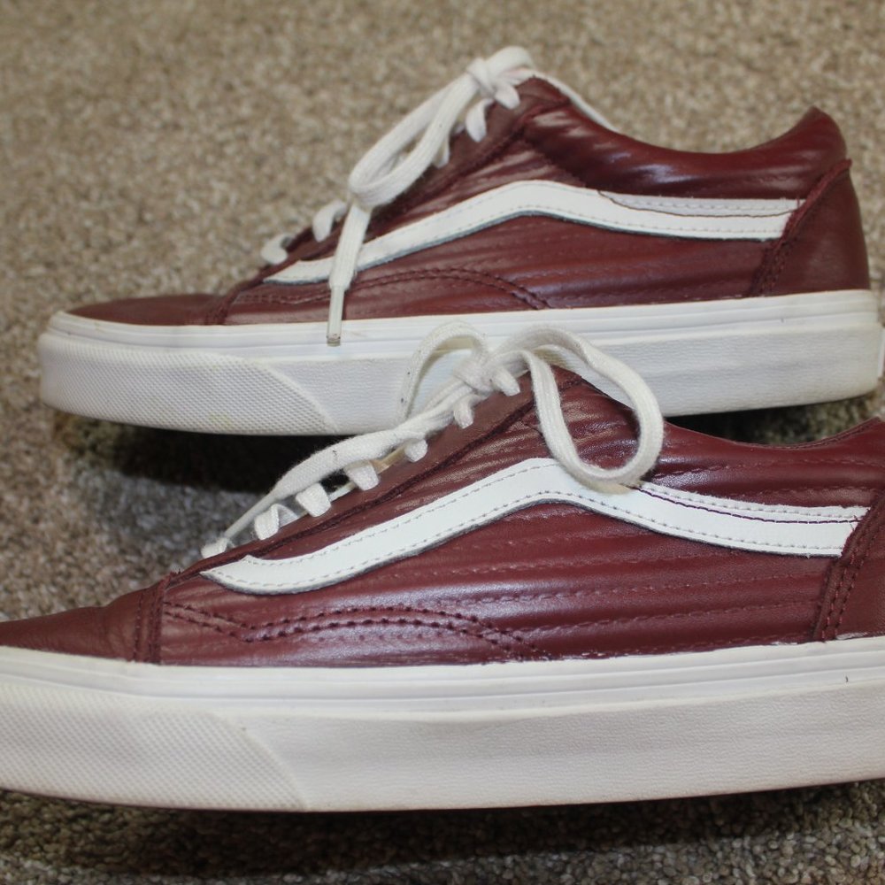 Vans Old Skool Moto Leather Maroon Skate Sneakers Shoe Size Womens 7 Mens 5.5 - Picture 11 of 12